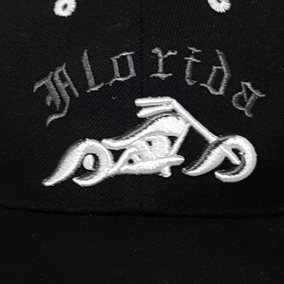 Florida Chopper Motorcycle Cap Hat Black Embroidered Hook & Loop - Picture 2 of 6